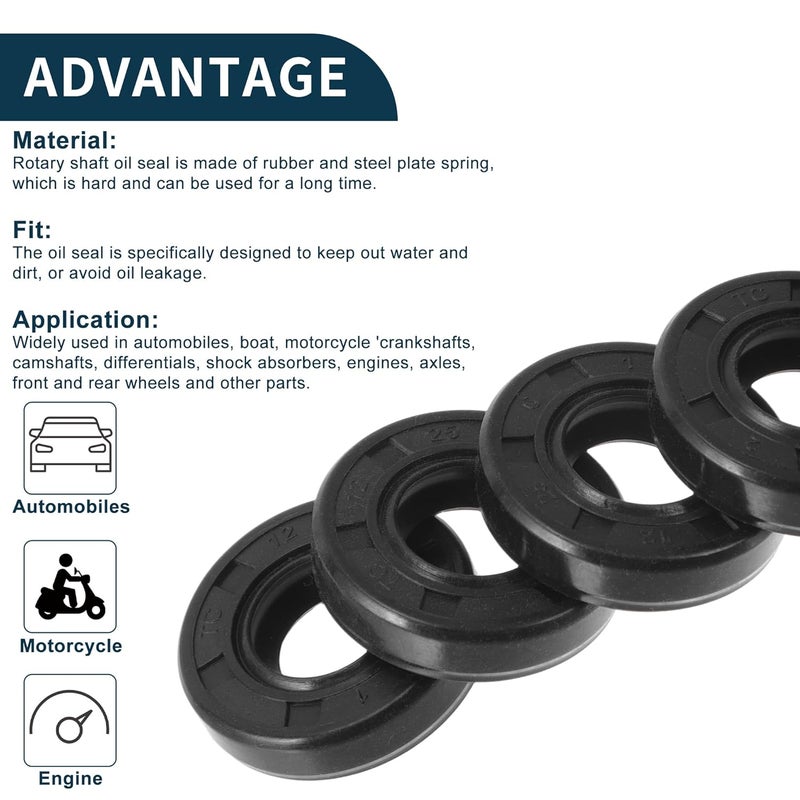 TUCKBOLD Universal Oil Seal TC Double Lip W Steel Spring Seal Ring Rotary Shaft Seal 12x25x6mm High Pressure NBR Rubber Black 5 Pcs - Image 4